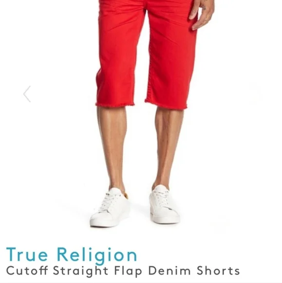Men's True Religion Ricky Red Denim Shorts - Picture 5 of 11